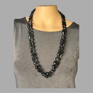 Vintage Avon Midnight Brilliance Long Jet Black Beaded Necklace